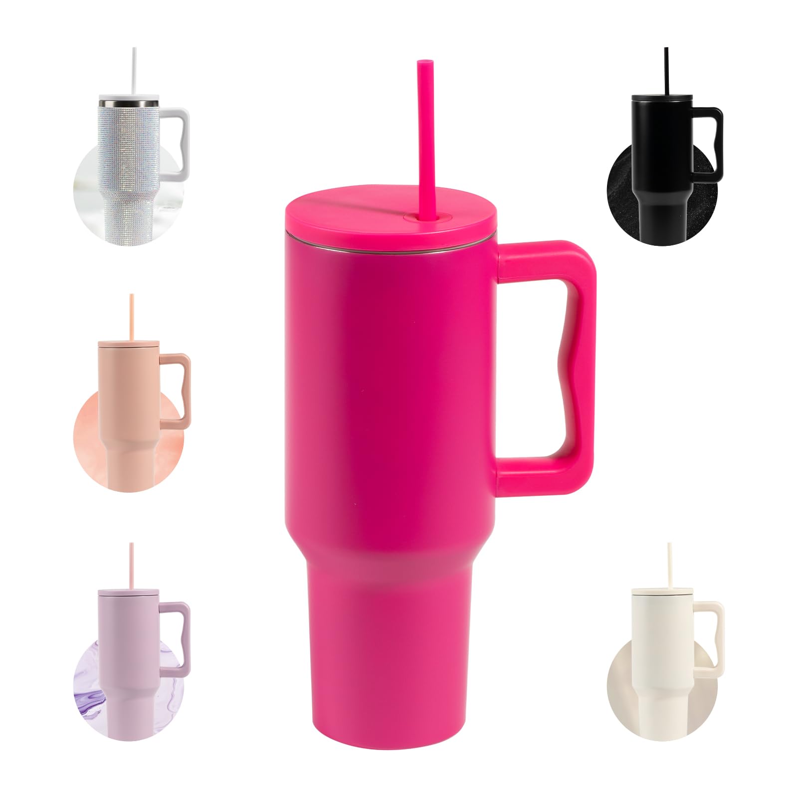 Photo 1 of Naivees 40oz Stainless Steel Insulated Cup with Handle and Straw,Leak-proof and Reusable Insulated Travel Mug Tall Water Bottle for Water and Coffee (Red)