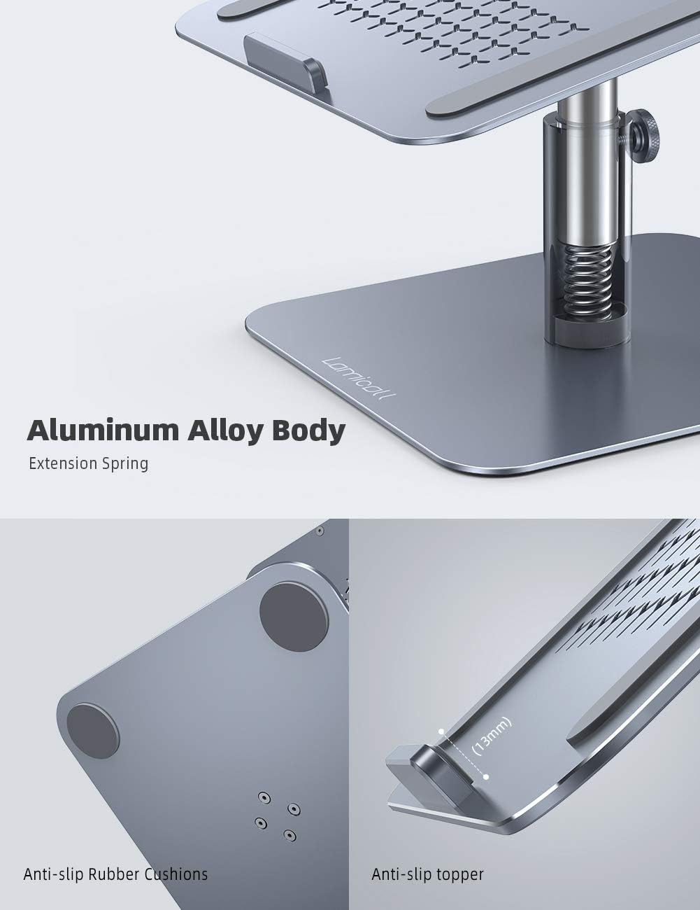 Laptop Stand Adjustable, Lamicall Notebook Holder : Multi-Angle Height Ventilated Laptop Riser for Desk, 360 Rotating, Compatible with MacBook Air Pro, Dell XPS, HP More Notebooks - Gray: Computers & Accessories