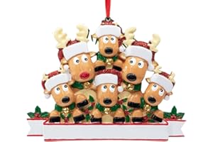 MOERBENCHI 2024 Personalized New Home Small Bulk DIY Custom Cute Reindeer Family of Seven Christmas Hanging Decorations Ornaments Kits Sets for Tree for Outdoors Christmas Deer