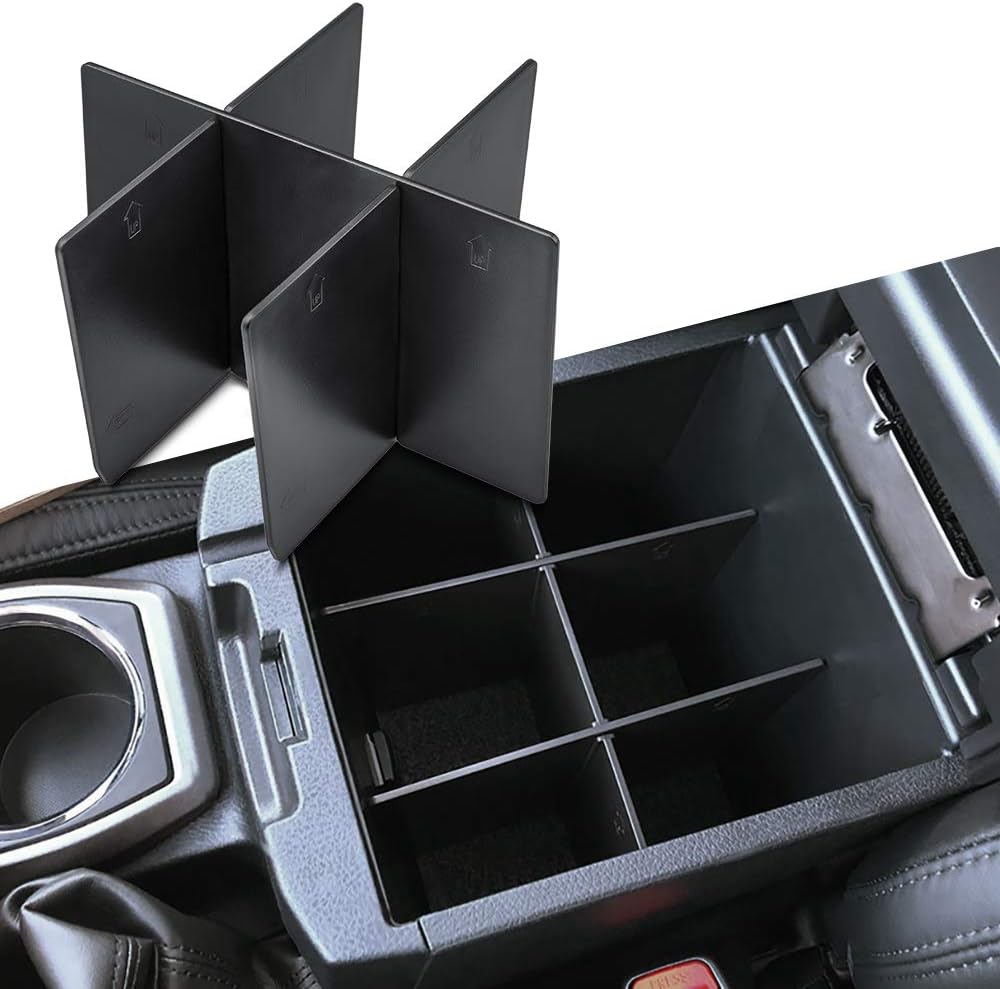 anngrowy Center Console Organizer Insert Dividers for Toyota Tacoma 2016 2017 2018 2019 2020 Accessories, Armrest Box Secondary Storage for Toyota Tacoma, ABS Material