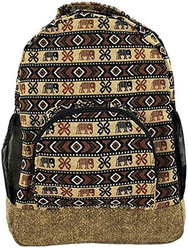 Tribalover Hippie Canvas School Backpack With Aztec Pattern Medium Brown