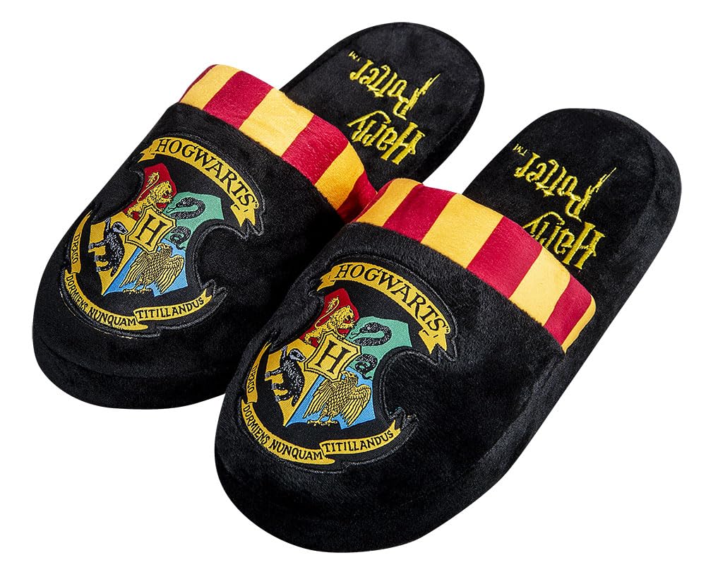 Groovy Uk Harry Potter Hogwarts Men's Mule Slippers, 5/7 UK, Black/Burgundy/Yellow