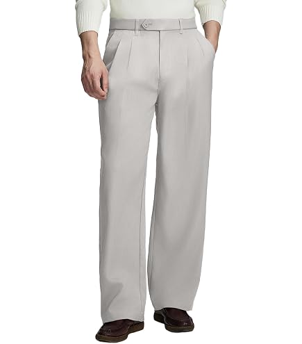 Men's Saggy Wide-Leg Suit Pants Pleat-Front Pant with Hidden