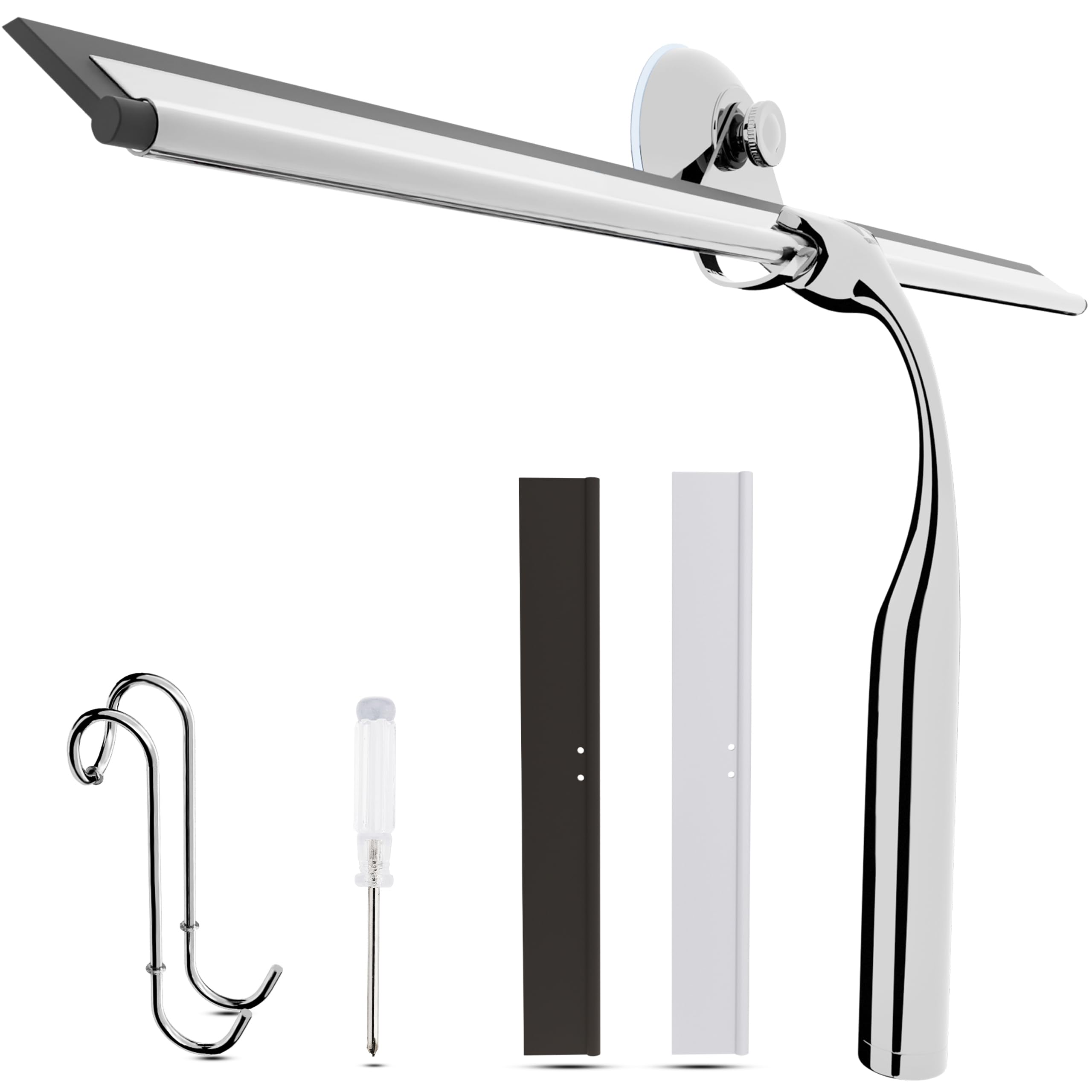 Wunset 35 cm Shower Squeegee, Large Silver Window Squeegee - 6 Pieces Set Including 2 Replacement Silicone Lips, Squeegee Shower Cleaner for Shower Doors and Various Smooth Surfaces (35 cm, Silver)