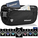 RFID Blocking Money Belt with 7 Anti-Theft Protector Sleeves (1 Passport and 6 Credit Card RFID Holders) for Travel