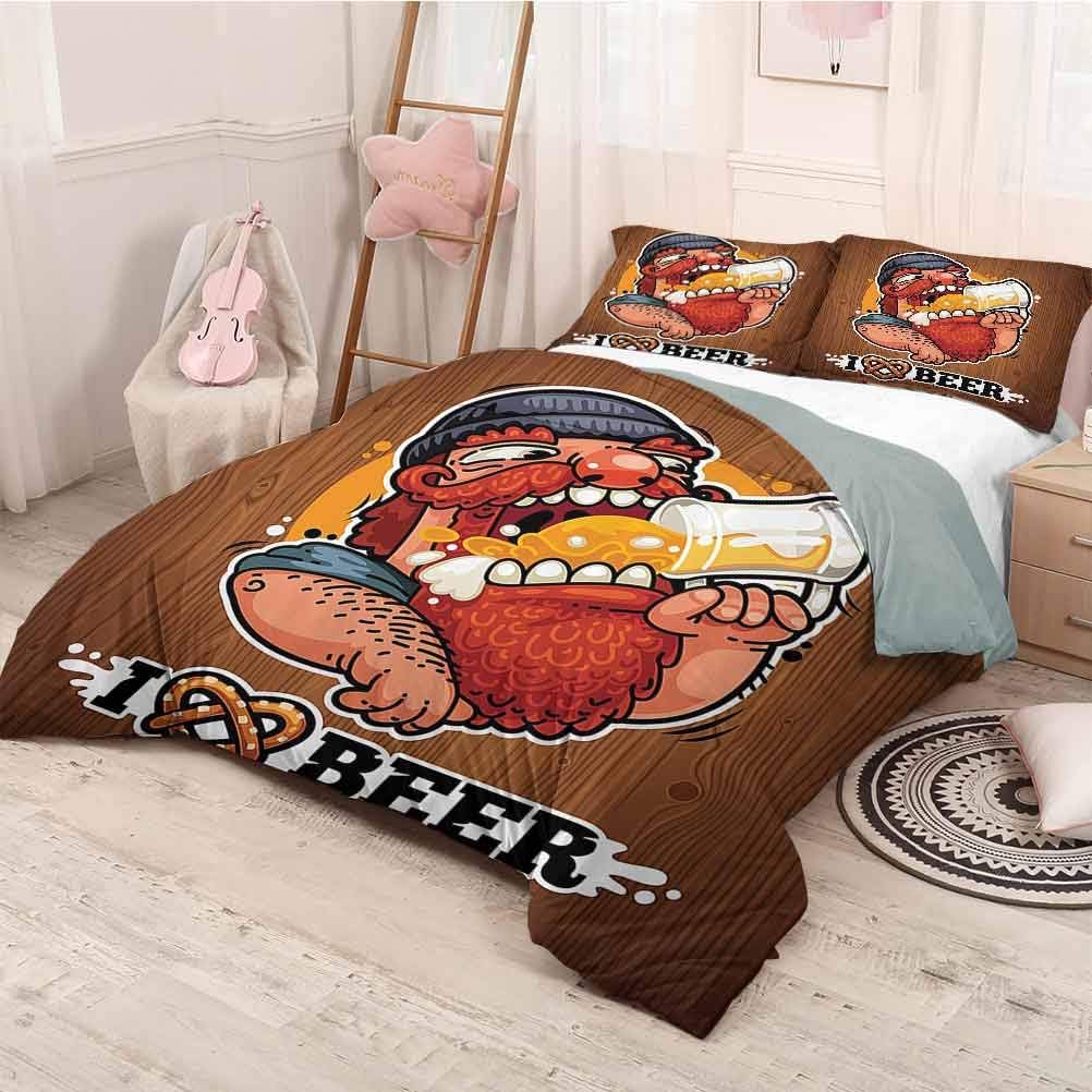 Manly Decor Collection Extra large quilt cover Man Loves Beer Drinking Beverage Glass Mustache Beard Bar Enjoyment Rural Symbol Can be used as a quilt cover-lightweight (Queen)Wood Orange Mustard