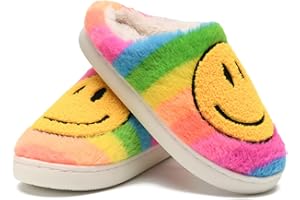 V-CEN Smile Face Slippers for Kids Happy Face Slippers for Girls Boys Soft Plush Warm Slipper Anti-Slip Winter Fluffy House Shoes Soft Memory Foam Comfort Cotton Kids Slippers Indoor and Outdoor