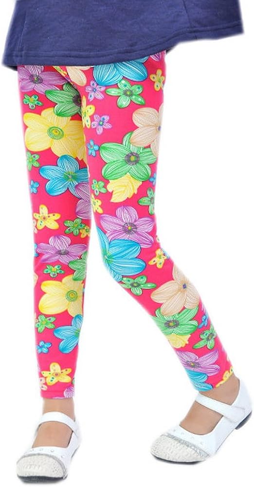 Little Girls Floral Print Legging Comfy Fuchsia Flowers