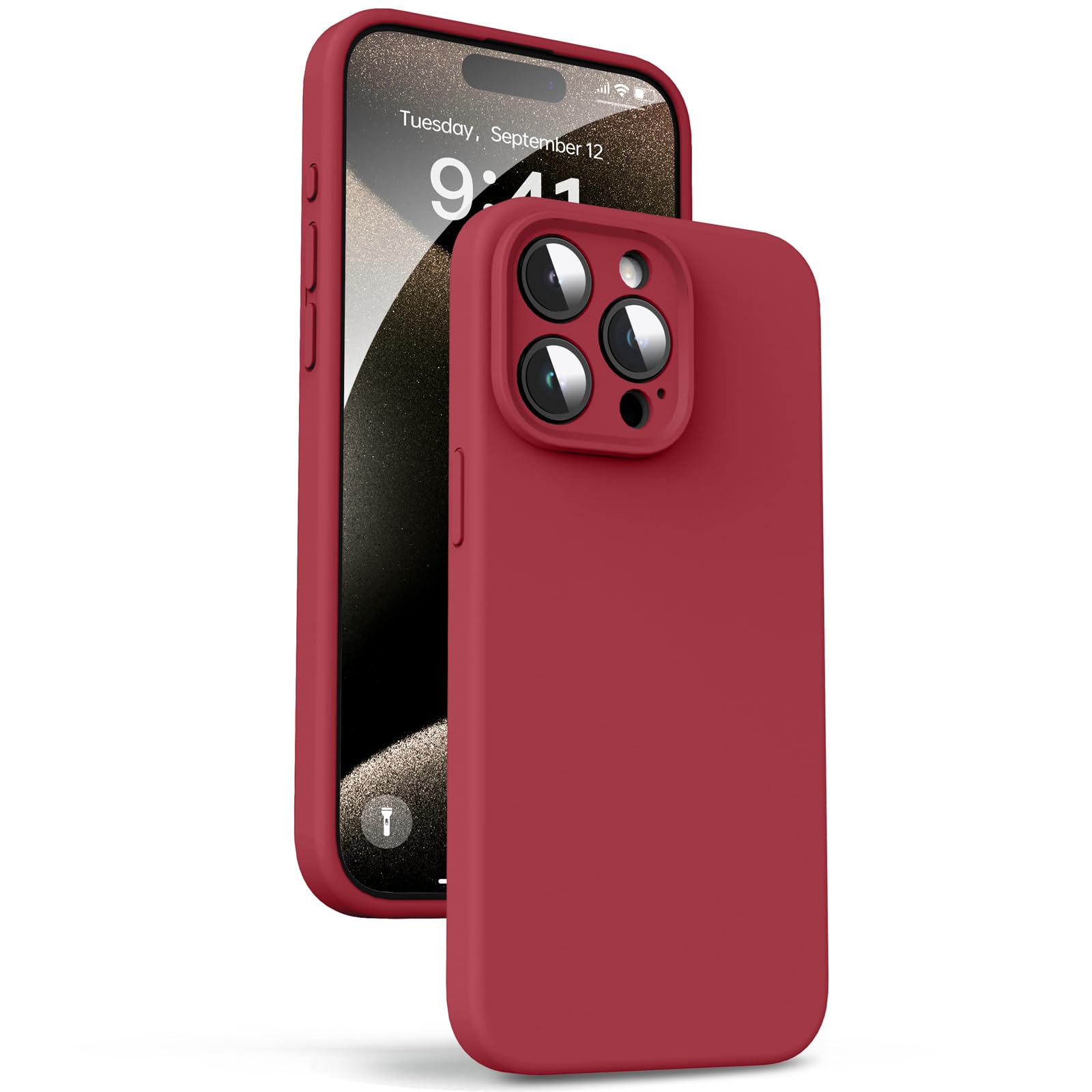 Supdeal Liquid Silicone Case for iPhone 15 Pro Max - [Camera All-Round Protection] [Soft Microfiber Lining Anti-Scratch] 4 Layer Full Covered Shockproof Gel Rubber Phone Case Cover, 6.7", Red — image 1