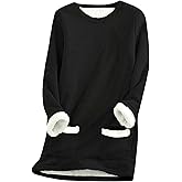 Women's Winter Warm Sherpa Lined Fleece Crewneck Long Sleeve Sweatshirt Pullover Loungewear Tunic Tops