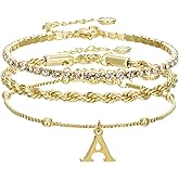 Gold Bracelets for Women - Dainty Gold Bracelet Stack Jewelry Set Personalized Initial Bracelets Cute Stackable Rope Box Chain Tennis Bracelets Gifts for Women Teen Gifts