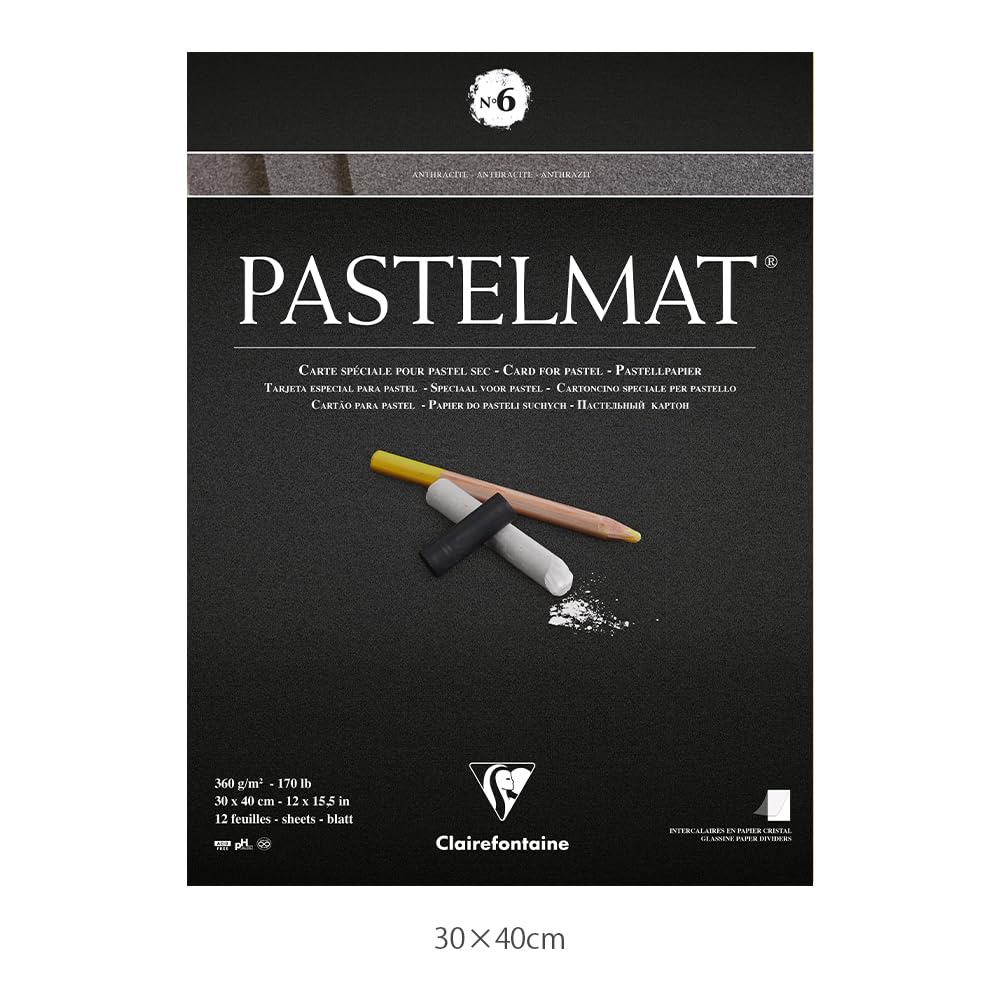 Clairefontaine - Ref 96050C - Pastelmat Pastel Card Pad No.6 (12 Sheets) - 360gsm Card - 30 x 40cm - Anthracite - Specially Formulated For Use With Pastels