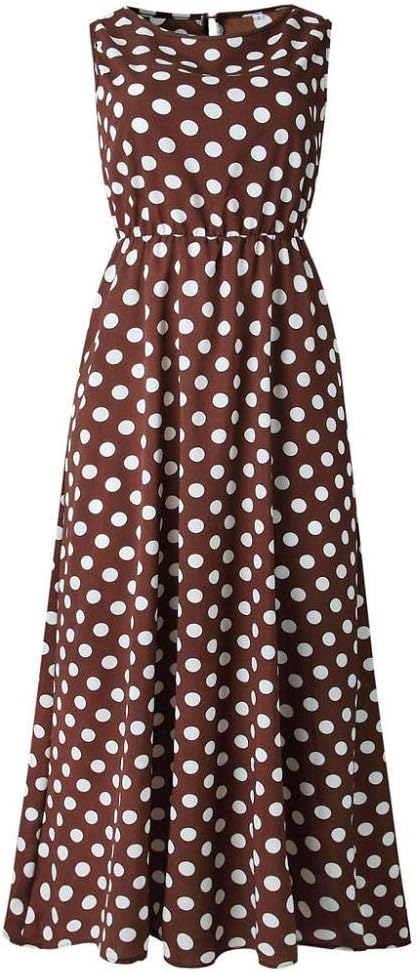 Zerototens Women's Vintage Retro 1940S Polka Dot Printed High Waisted Sleeveless Crewneck Cocktail Swing Party Beach Dress Ladies Summer Sundress