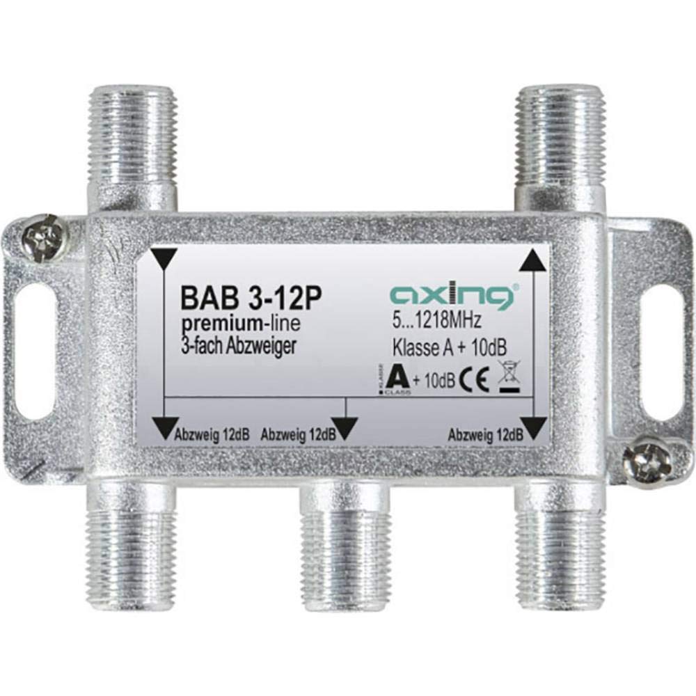 Axing BAB 3-12P Triple Splitter 12dB Cable TV CATV Multimedia DVB-T2 Class A+, 10dB, 5-1218 MHz Metal