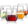 12 Ounce Stemless Wine Glasses/Whiskey Glasses/Beverage Glasses, Set of 4 Great For Drinking Wine, Whiskey or Juice, Versatile Glass Cups/Glassware Sets/Glass Tumblers