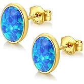 JiayangJY Silver Fire Opal Stud Earrings for Women Sterling Silver Created Green/Blue/Pink/White Opal Stud Earrings