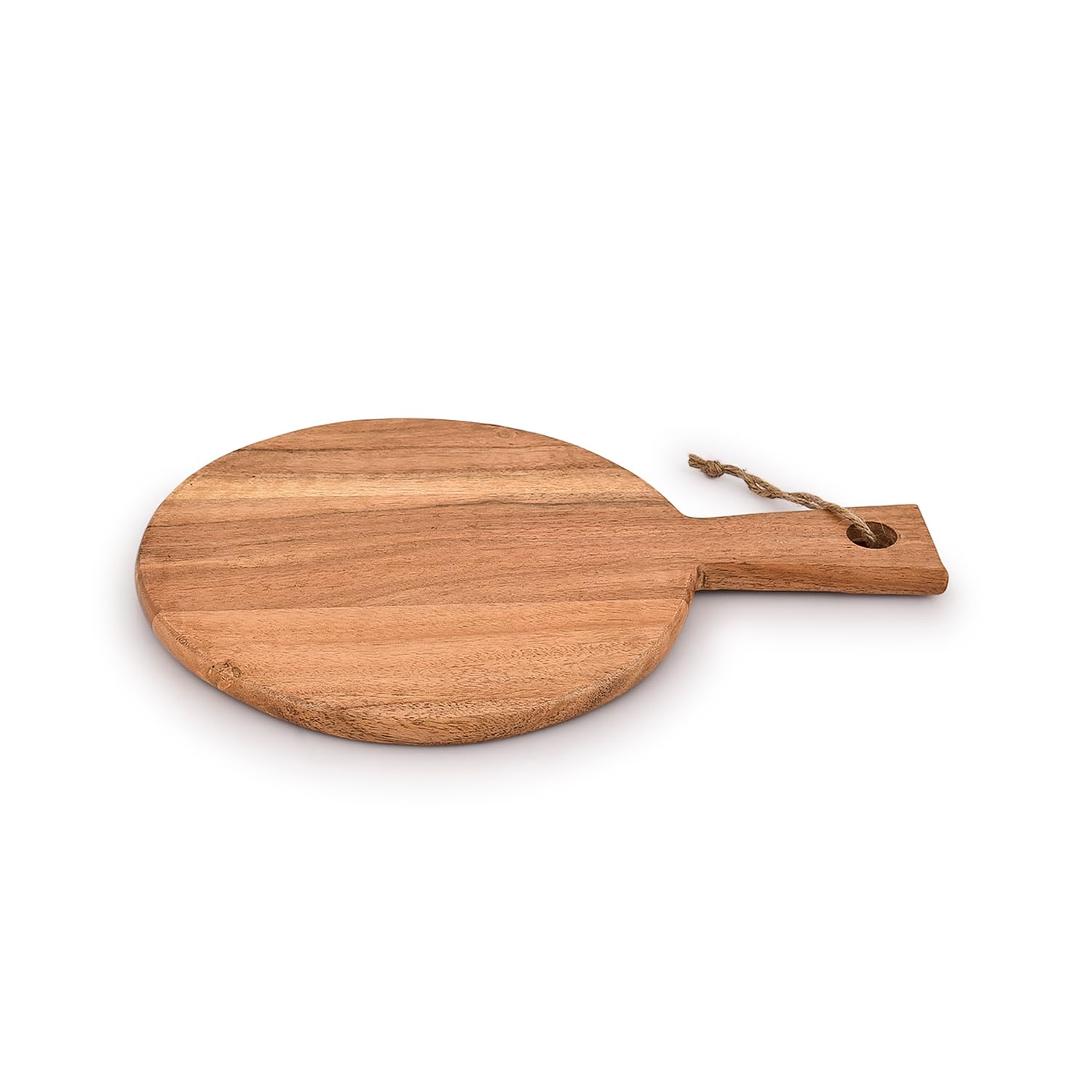 Samhita Round Acacia Wood Cutting Board with Handle for Chopping and Serving Charcuterie, Cheese, Pizza, Bread - Wall Décor (13
