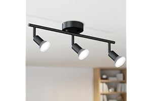 LVWIT 3 Lights Kitchen Track Lighting, Black Modern Ceiling Spot Light Fixtures with Adjustable Light Heads (GU10 Bulbs Not I