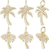 Beebeecraft 1 Box 8Pcs Mixed Style Brass Golden Coconut Tree Charms Micro Pave Cubic Zirconia Pendants Mini Platinum with Jump Ring for Necklace Earrings Jewelry Making Findings on Halloween