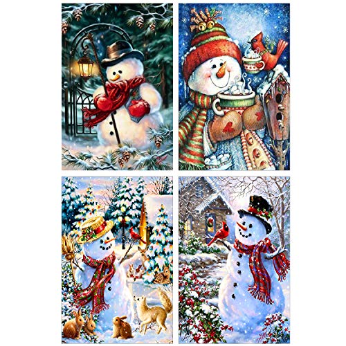 4 Pack 5D DIY Diamond Painting Kits Snowman Full Drill Rhinestone Embroidery Cross Stitch Painting for Christmas Winter Party&Home Desk And Cabinet Decoration