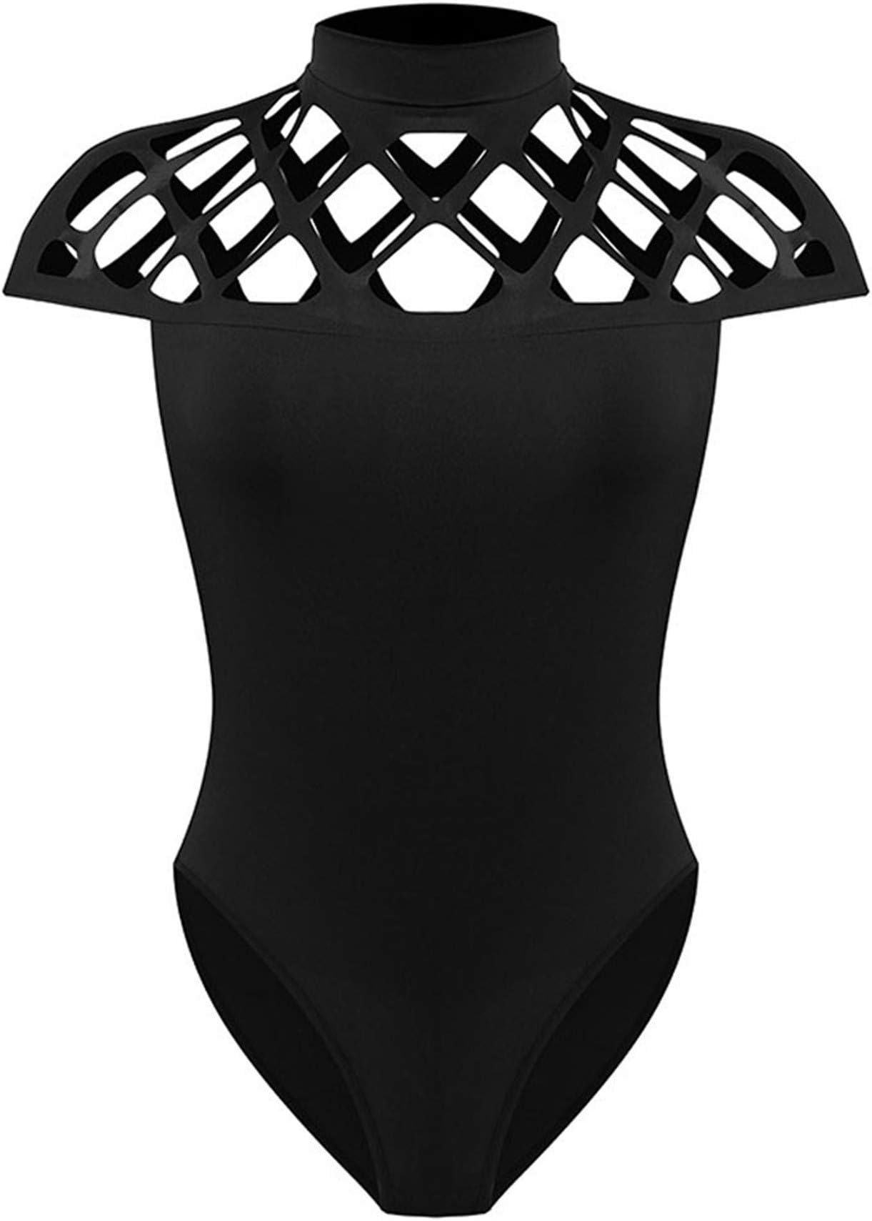 Women Sleeveless Jumpsuit, Ladies Choker Hollow Out High Neck Bodycon Caged Sleeves Bodysuit Tops