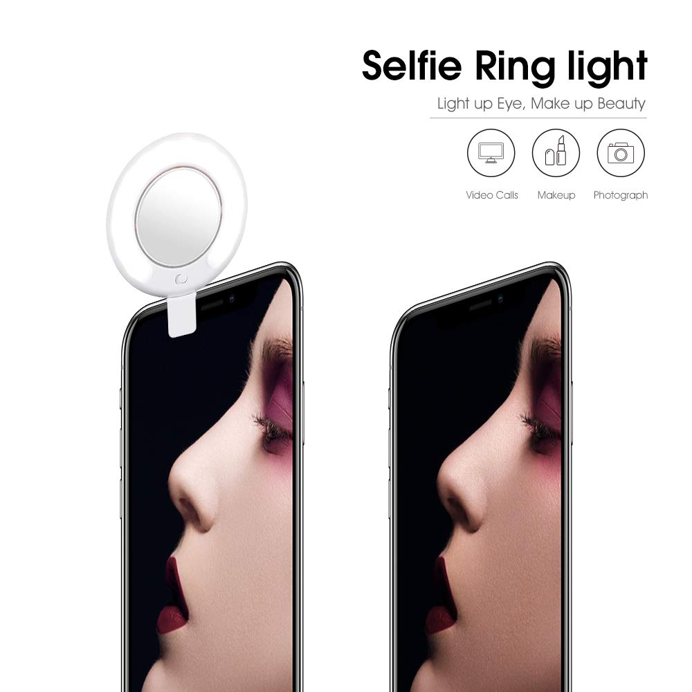 STARPIE Selfie Light Ring Rechargeable Battery with 15 LED for Smart Phone Camera Round Shape (White 6500k)