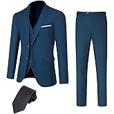 DEETRUST Men's 3 Piece Slim Fit Suit Set, 2 Button Blazer Jacket Vest Pants with Tie, Mens Suit for Party, Wedding & Business
