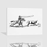 KEUSPI Retro Western Cowboy Horse Rodeo Cattle Calf Roping Wall Decor Canvas Wall Art Painting Paints Picture for Western Hom