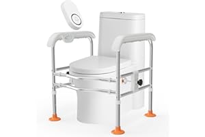 SPECILITE Heavy Duty Toilet Safety Rails with Wireless Safety Bell for Seniors (665lbs), Adjustable LED Toilet Safety Frame w