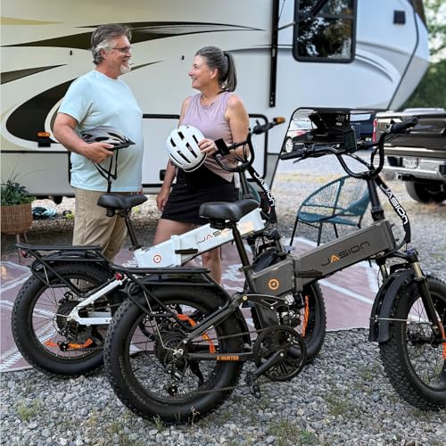 Jasion X-Hunter Electric Bike for Adults,1400W Peak Folding Ebike,20''*4 Fat Tire Foldable Ebike,30MPH 70+Miles 48V 13AH Removable Battery,Full Suspension System Design,7-Speed Bicycles