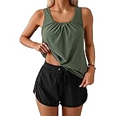 Aidonger Tankini Swimsuit for Women Modest Two Piece Bathing Suit Scoop Neck Swim Suits with Boy Shorts