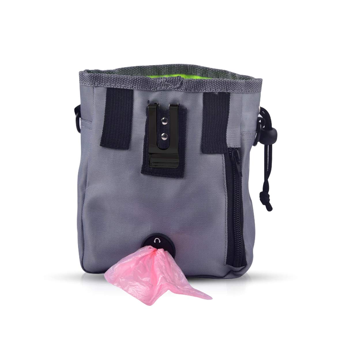 PETCUTE Dog Treat Pouch Bag,Dog Walking Bag,Puppy Training Walking Bag with Built - In Poo Waste Bags Dispenser - Adjustable Waistband (Gray)