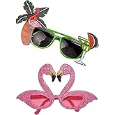 Nenluny 2pcs Flamingo Sunglasses Tropical Novelty Sunglass Luau Party Sunglasses Funny Hawaiian Glasses for Summer Beach Pool Party Decorations