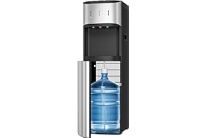 Tehanld Bottom Loading Water Cooler Dispenser for 3 or 5 Gallon Bottles, Stainless Steel Water Dispenser with Hot, Room & Cold Water, Child Safety Lock, Moonlight Silver