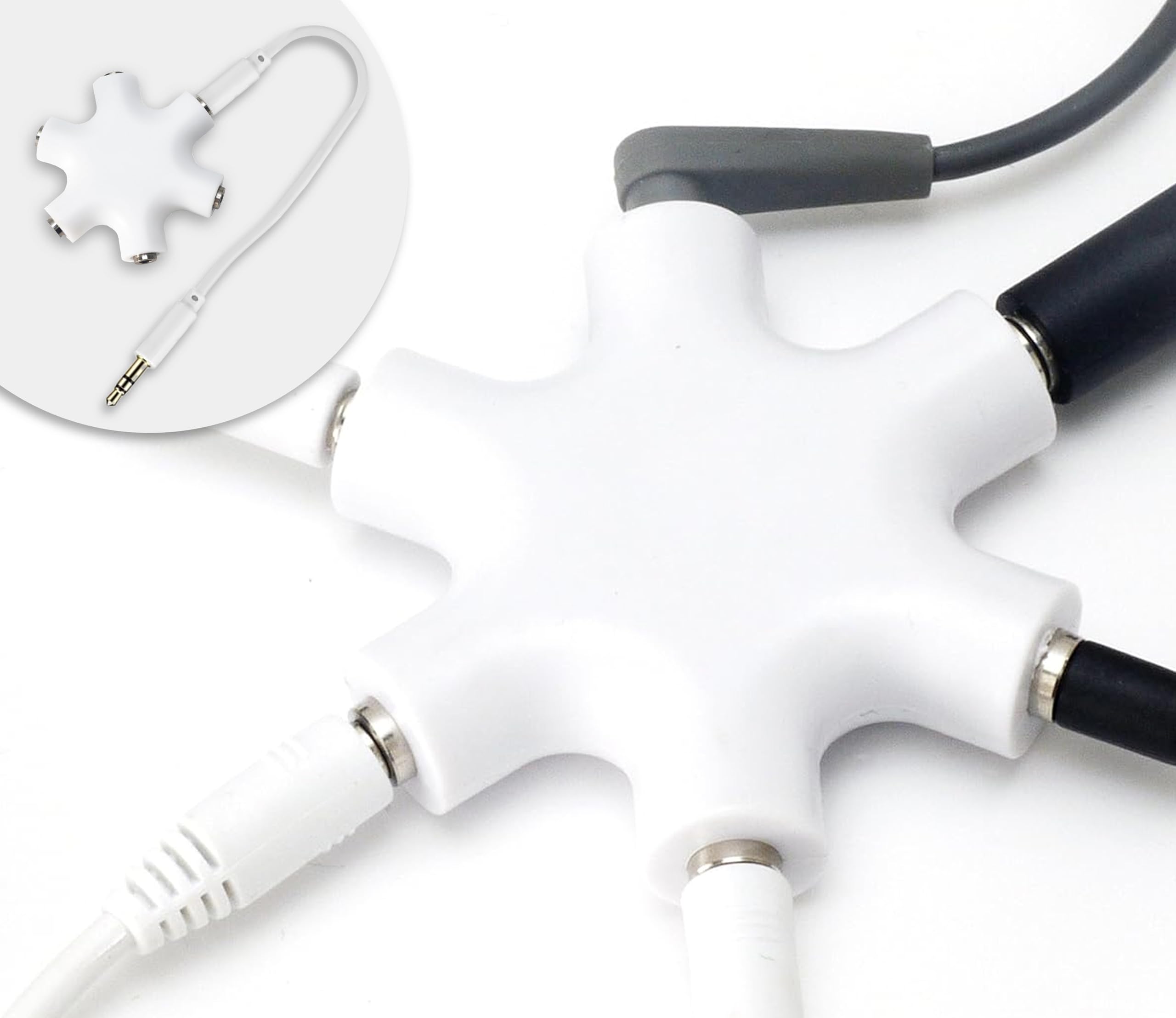 MyGadget 5-Way Female Aux Splitter Adapter - 5 Port Audio Jack 3.5mm Headphone Hub Divider to Share Music - for iPhone, iPod, Mp3 Player etc. - White