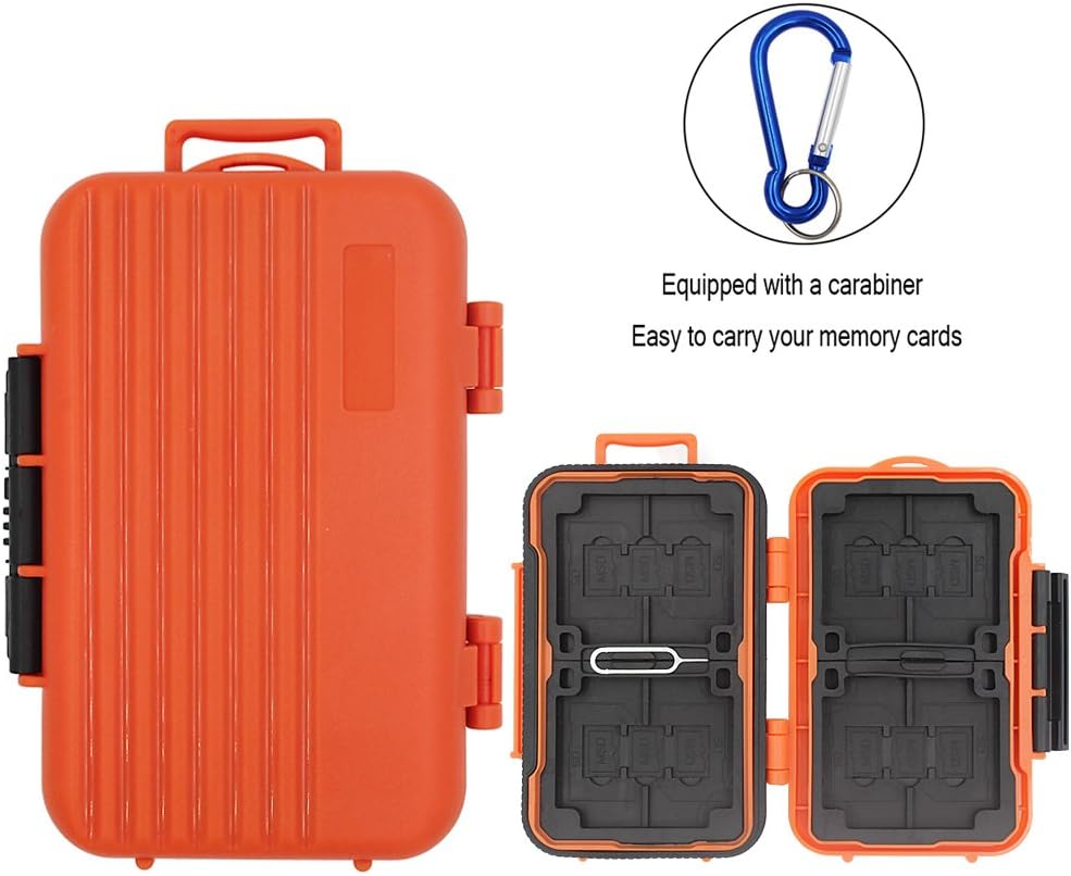 Micro Sd Memory Card Case Waterproof Camera SD Card Holder 24 Slots Carring Bag for Micro SDHC SDXC TF SIM CF cards (orange).