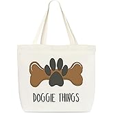 Dr.Baner Canvas Tote Bag, Large, Dog Theme, Reusable Grocery Shopping Bag, Library Shoulder Bag For Dog Lover, Bookworm, Female
