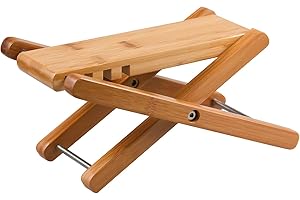 KVMORZE Guitar Foot Stool, Folding Bamboo Footstool, 4 Gears Adjustable Guitar Foot Rest Stand for Guitar Lovers, Foldable Footrest for Classical Acoustic Guitar (Original Bamboo)