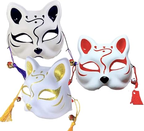 Amazon ルボナリエ 狐 お 面 半面 きつね マスク コスプレ 仮装 小物 ハロウィン 赤 黒 金 3色 3個 コスプレ 仮装 通販