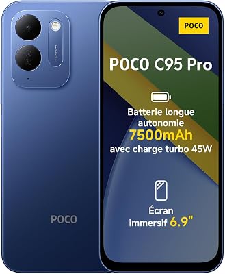 POCO C95 Pro, Smartphone 8+256 Go, Bleu, Batterie 7 500 mAh, Charge 45 W