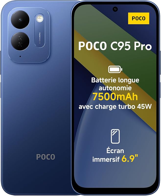 POCO C95 Pro, Smartphone 8+256 Go, Bleu, Batterie 7 500 mAh, Charge 45 W
