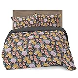 Where the Polka Dots Roam Vintage Floral Duvet Cover Queen/Full Size Bedding, Grey Pink, Seafoam Teal, Yellow Coral Flowers