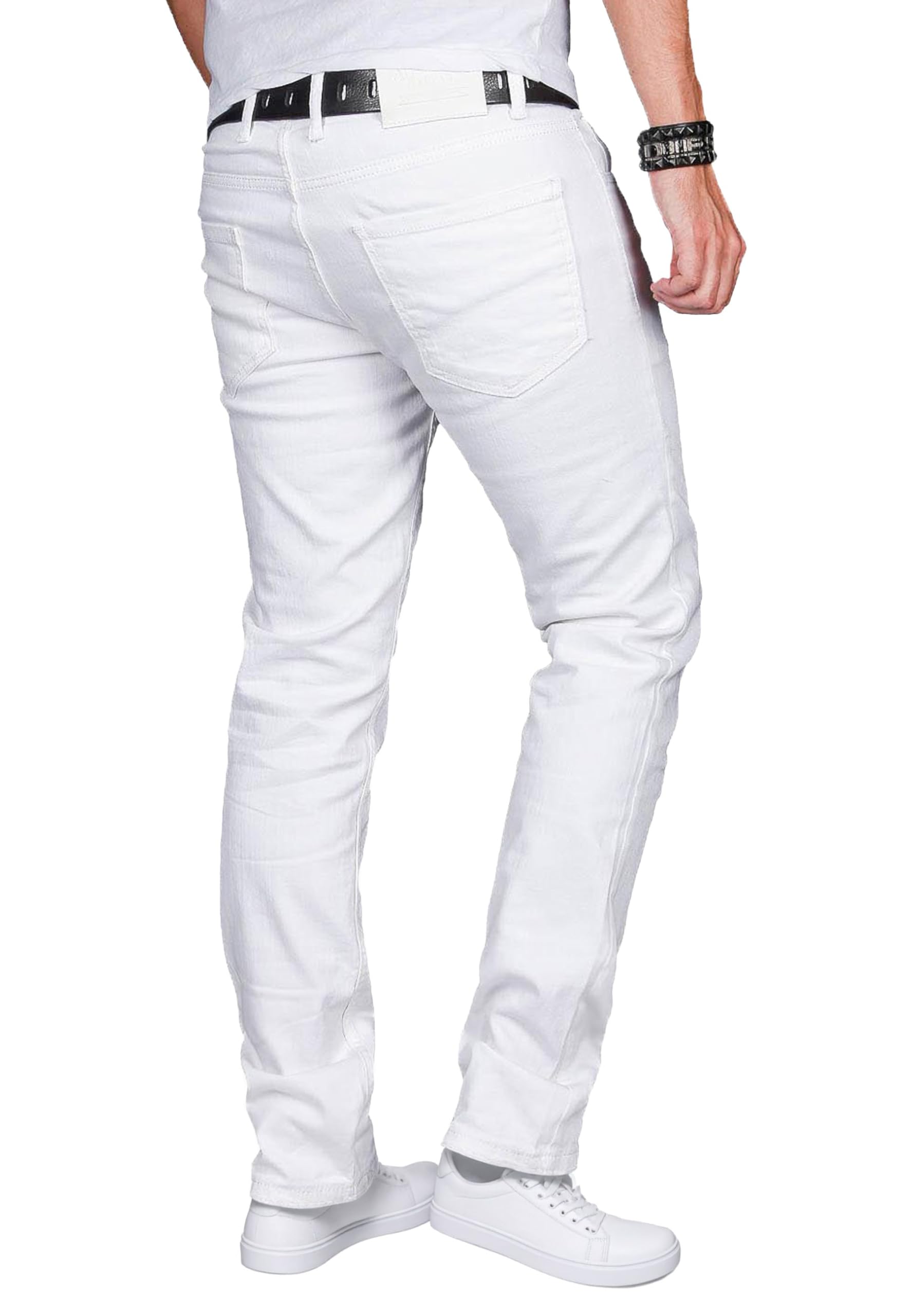 ALESSANDRO SALVARINI Herren Slim Fit Jeans Hose Denim Stretch-Jeans Jeanshose Washed [AS040 - Weiss - W34 L32] 3