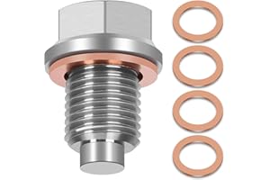 FLATRI M14x1.5 Magnetic Oil Drain Plug, Stainless Steel and Aluminum Oil Pan Plug with 5PCS Copper Crush Washer Anti Leakage, Oil Pan Drain Fits Most Cars, Motorcycles, Boats