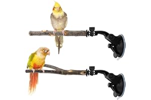 2 Pcs Parrot Perch Stand with Strong Suction Cup, Movable Bird Training Perch for Window Mirror Car Shower Tiles Bath Wood, f
