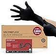 Ansell Microflex Black Dragon BD-100L 6mil Disposable Latex Gloves w/Full Texture for Food Processing, Automotive - Large, Black (Case of 2000)
