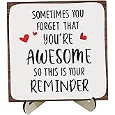 Hiagkmet You Are Awesome Positive Reminder Motivational Wooden Sign Gifts,Wood Plaque With A Support Frame Home Desk Decor Of