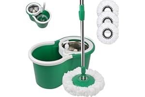 HYZSWGC Spin Mop and Bucket with Wringer Set, 360° Spinning Mop Bucket System with 3 Microfiber Mop Replacement Heads, Adjustable Handle for Floor Cleaning (Green)