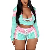 WXN Women Two Piece Sets Long Sleeve Casual Zipper Jacket Shorts Set Going Out Travel Outfits