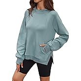DJT Womens Hoodies Funnel Neck Long Sleeve Side Slit Pullover Sweatshirts with Pocket 2025 Fall Fashion Outfits